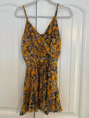 Three Pink Hearts Yellow Floral V-Neck Romper